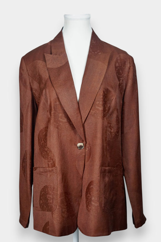 Brown Gambiered Guangdong Gauze Silk Blazer | Woven Silk Jacket