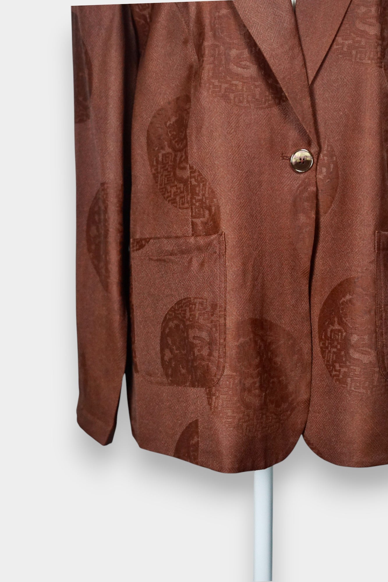 Brown Gambiered Guangdong Gauze Silk Blazer | Woven Silk Jacket