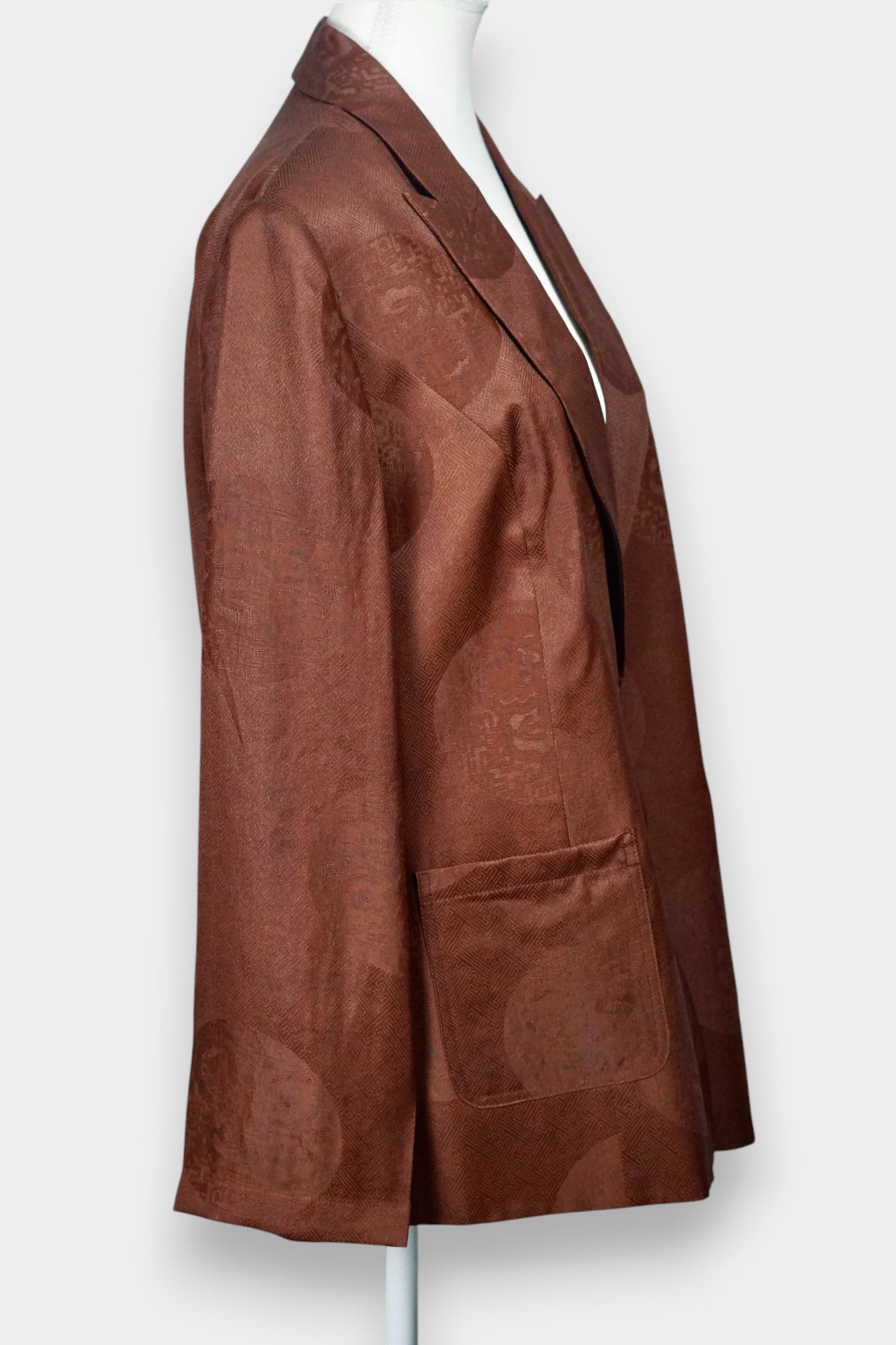 Brown Gambiered Guangdong Gauze Silk Blazer | Woven Silk Jacket