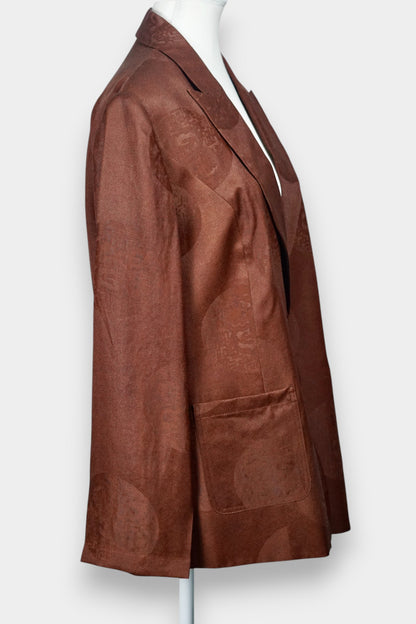 Gambiered Guangdong Gauze Silk Tailored Blazer with Heritage Tuan-Hua Motif