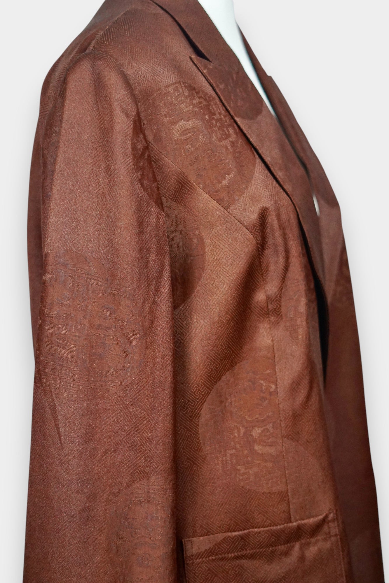 Brown Gambiered Guangdong Gauze Silk Blazer | Woven Silk Jacket