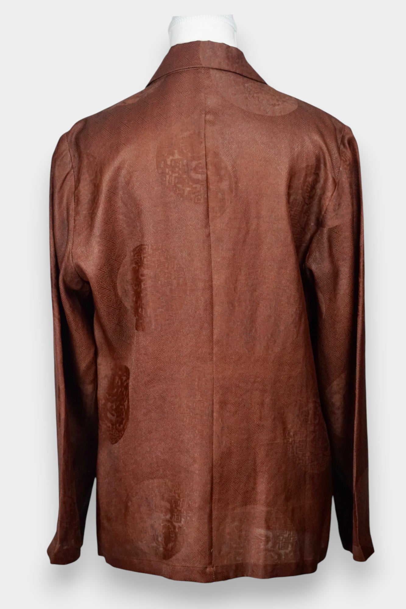 Brown Gambiered Guangdong Gauze Silk Blazer | Woven Silk Jacket