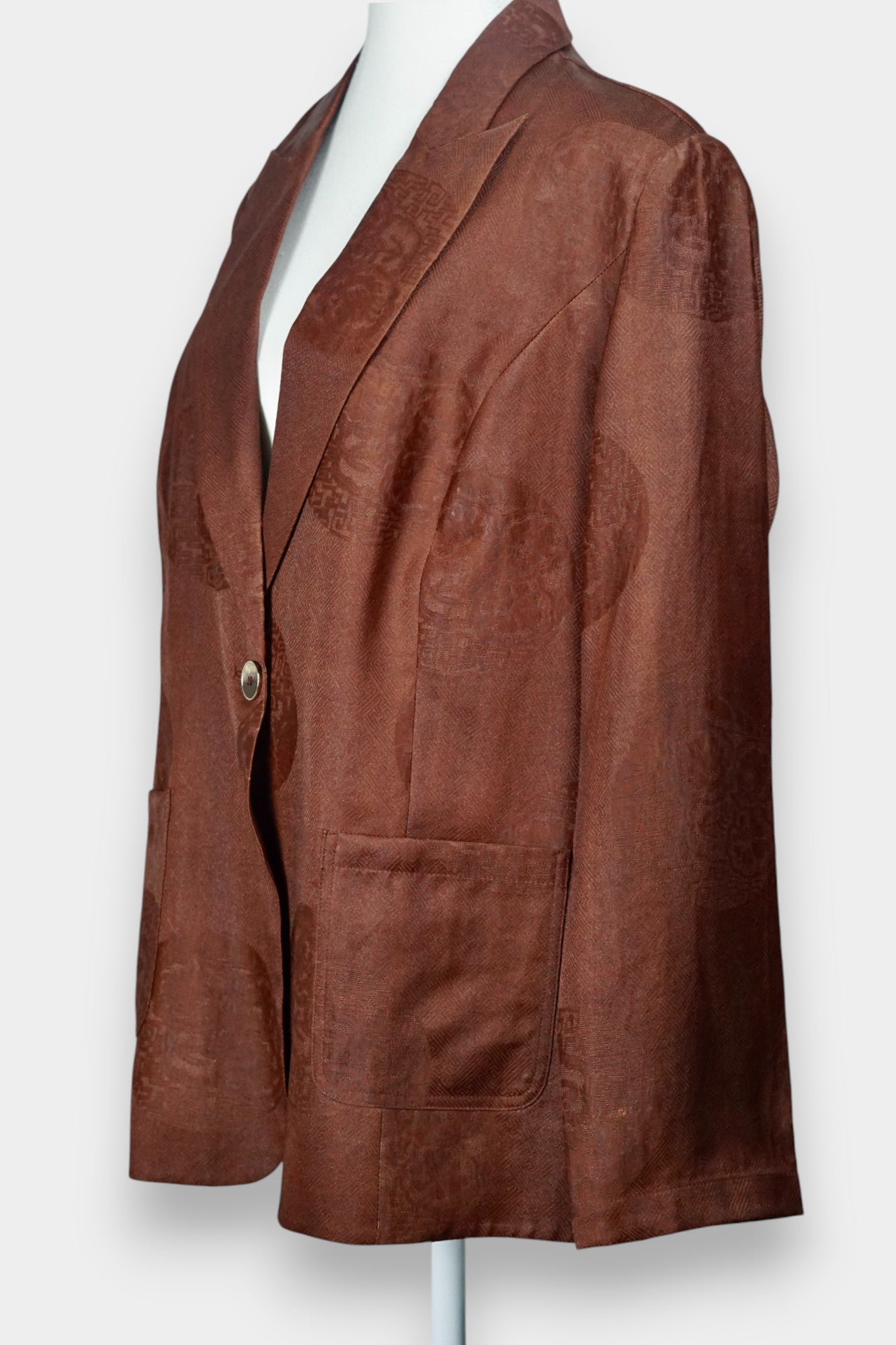 Brown Gambiered Guangdong Gauze Silk Blazer | Woven Silk Jacket