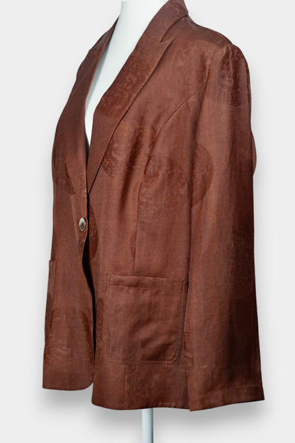 Gambiered Guangdong Gauze Silk Tailored Blazer with Heritage Tuan-Hua Motif