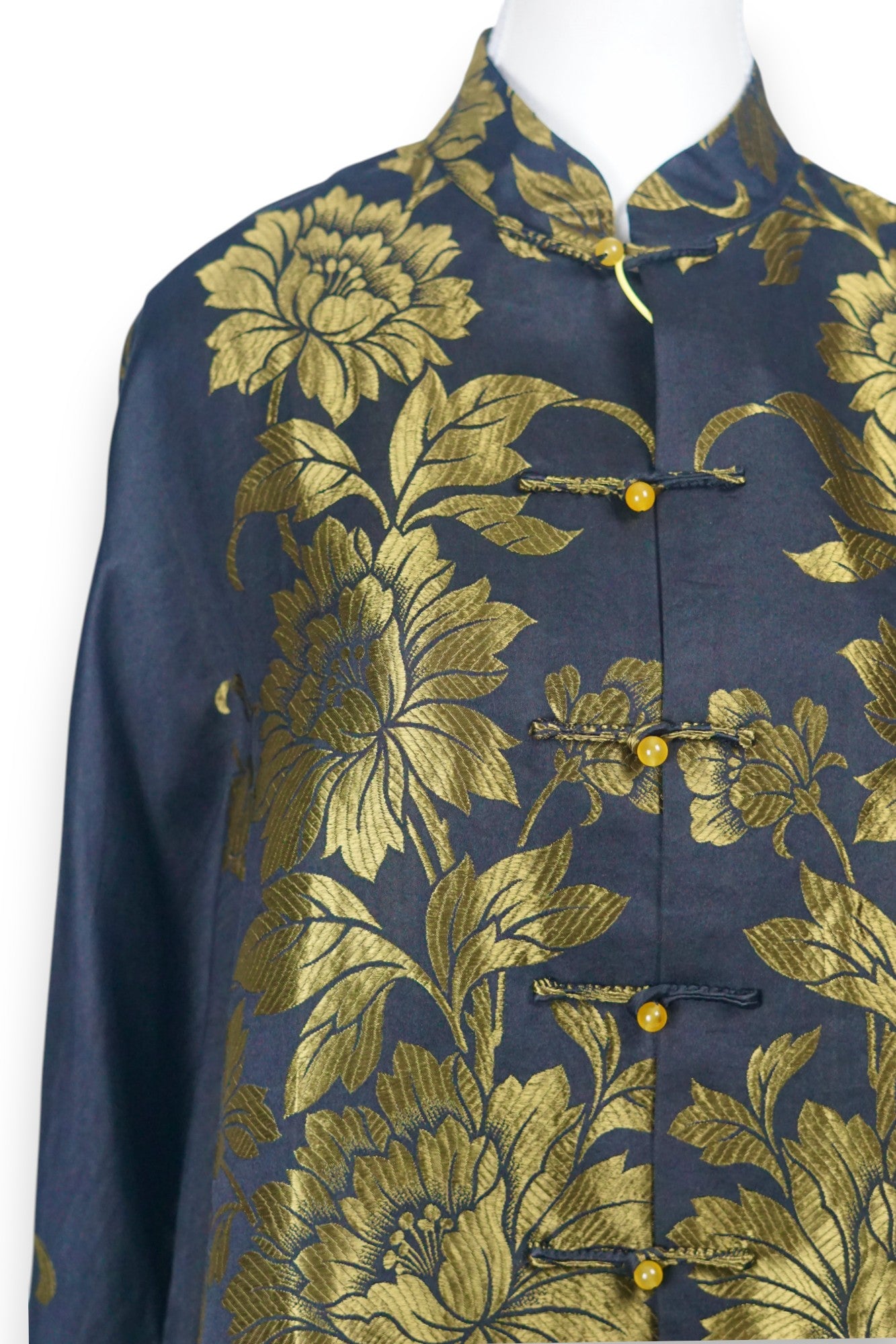 Gold & Black Song Dynasty Brocade Silk Blouse | Mandarin Collar Jacket