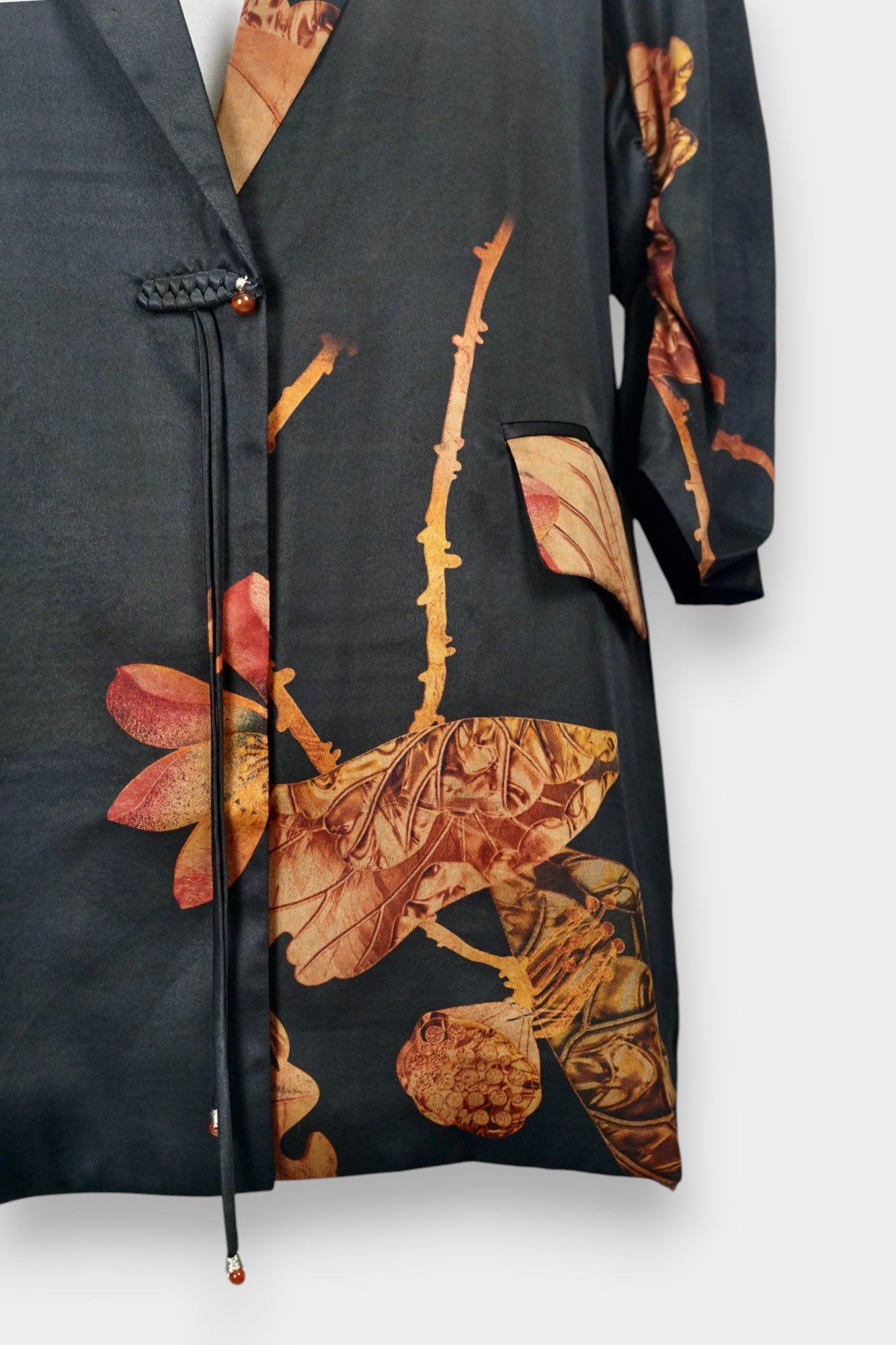 Gambiered Guangdong Gauze Silk Blazer | Earthy Leaf Print