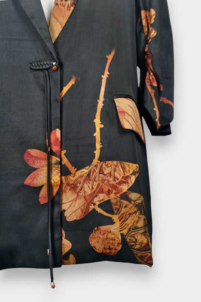 Gambiered Guangdong Gauze Silk Blazer | Earthy Leaf Print