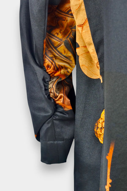 Gambiered Guangdong Gauze Silk Blazer | Earthy Leaf Print