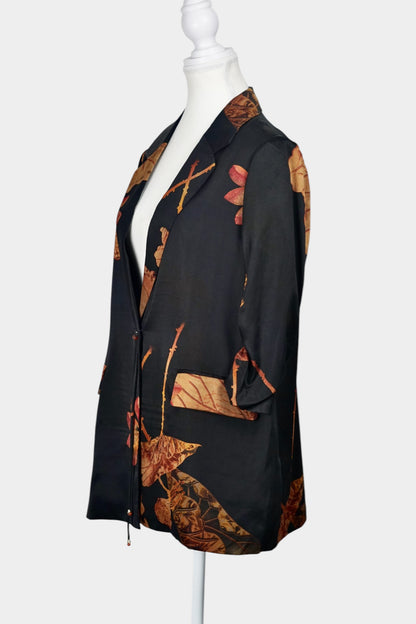 Gambiered Guangdong Gauze Silk Blazer | Earthy Leaf Print