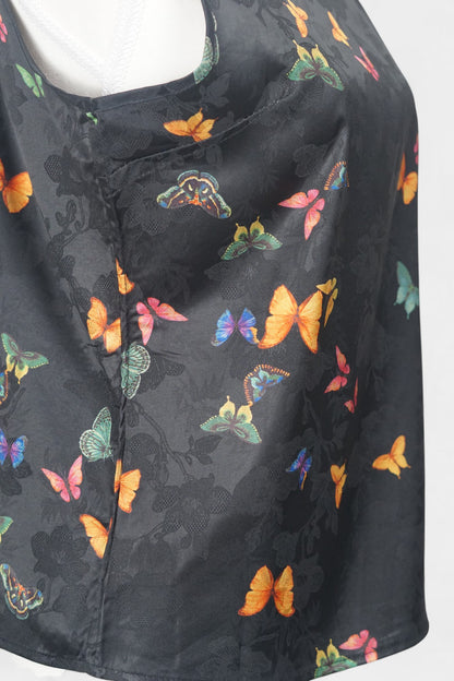 Gambiered Guangdong Gauze Silk Sleeveless Top | Butterfly Jacquard
