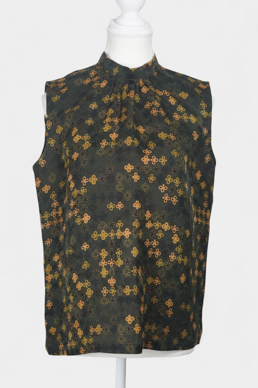 Gambiered Guangdong Gauze Silk Sleeveless Top | Geometric Jacquard