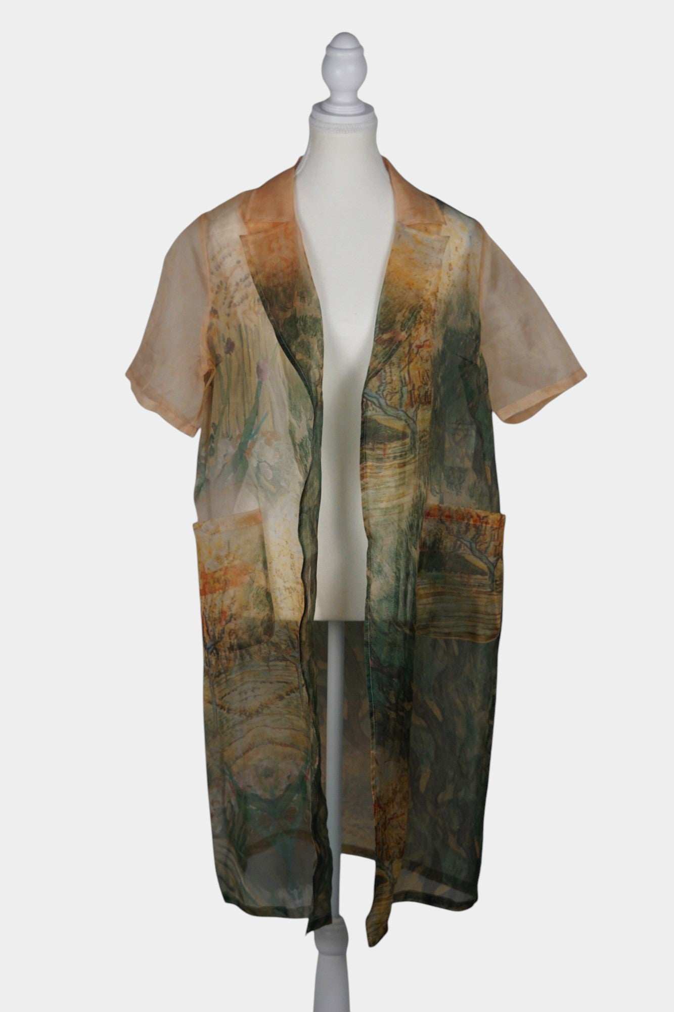 Mulberry Silk Organza Jacket | Scenic Print Cardigan