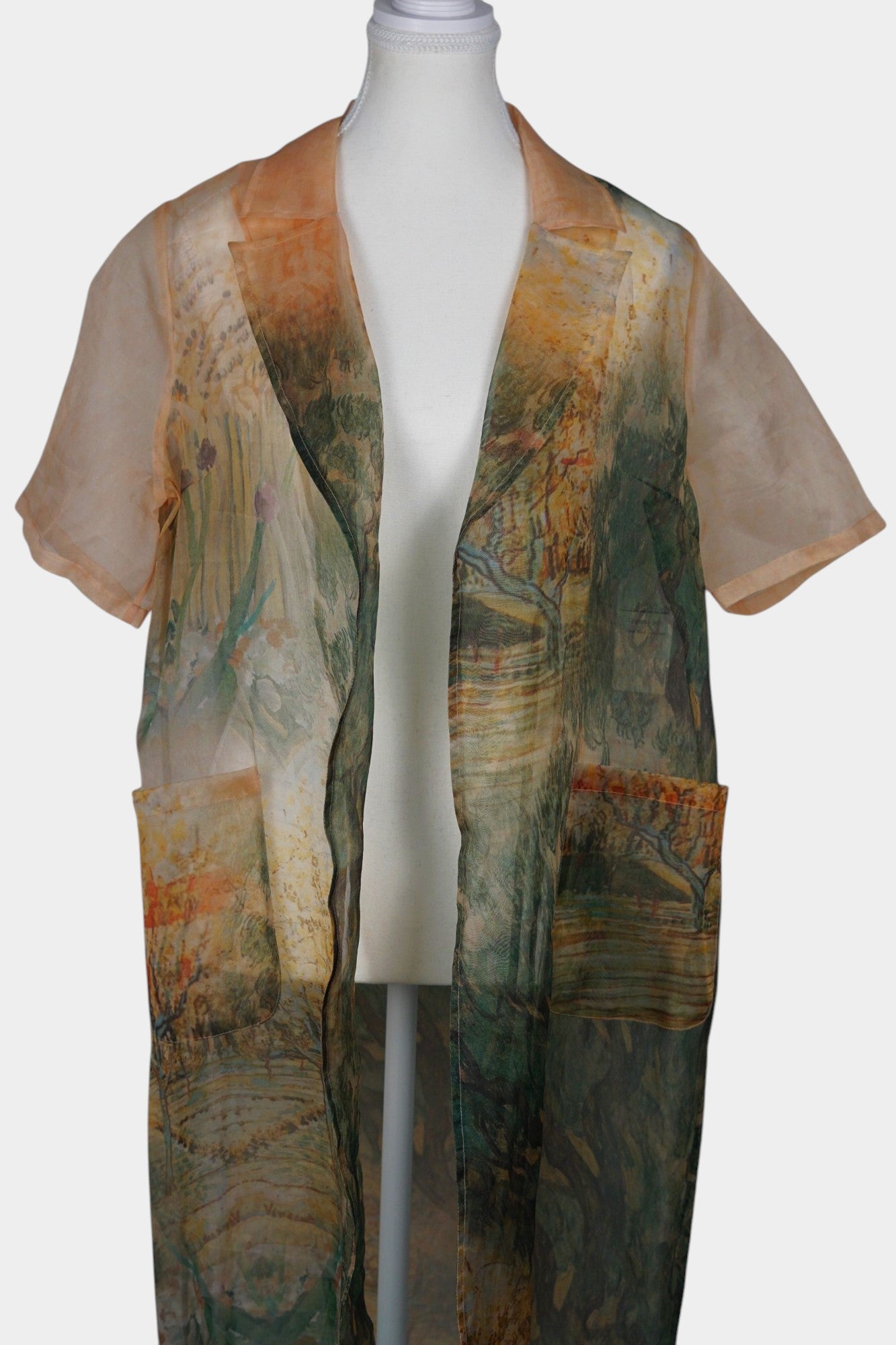 Mulberry Silk Organza Jacket | Scenic Print Cardigan