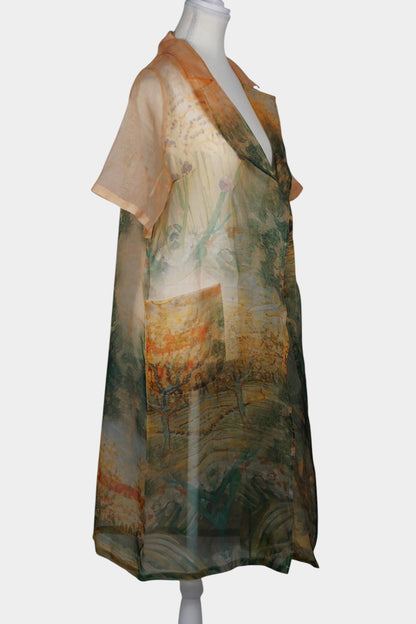 Mulberry Silk Organza Jacket | Scenic Print Cardigan