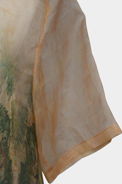 Mulberry Silk Organza Jacket | Scenic Print Cardigan
