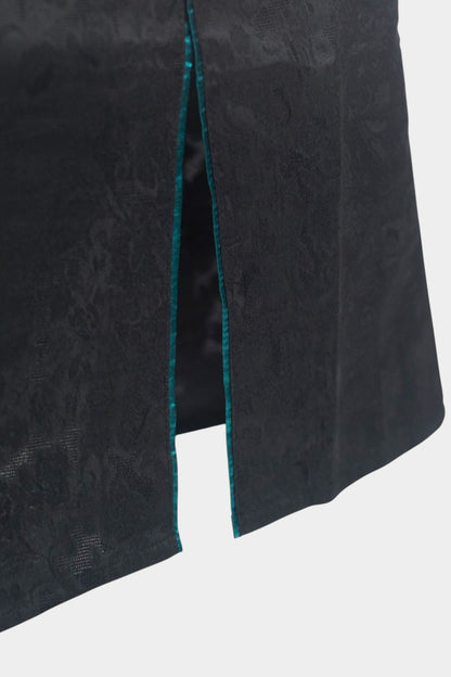 Mulberry Silk Maxi Skirt | Floral Jacquard with Green Knot