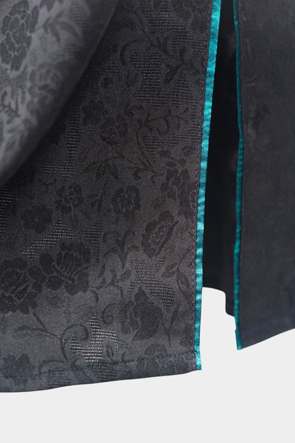 Mulberry Silk Maxi Skirt | Floral Jacquard with Green Knot