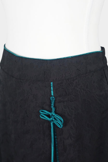 Mulberry Silk Maxi Skirt | Floral Jacquard with Green Knot