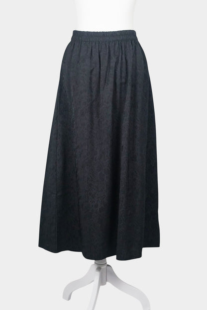 Mulberry Silk Maxi Skirt | Floral Jacquard with Green Knot