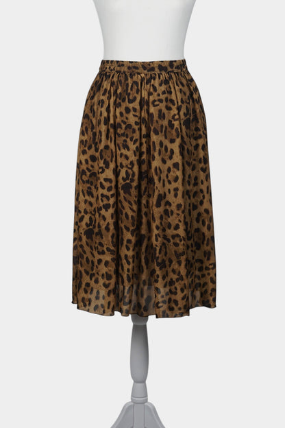 Mulberry Silk Midi Skirt | Classic Leopard Print