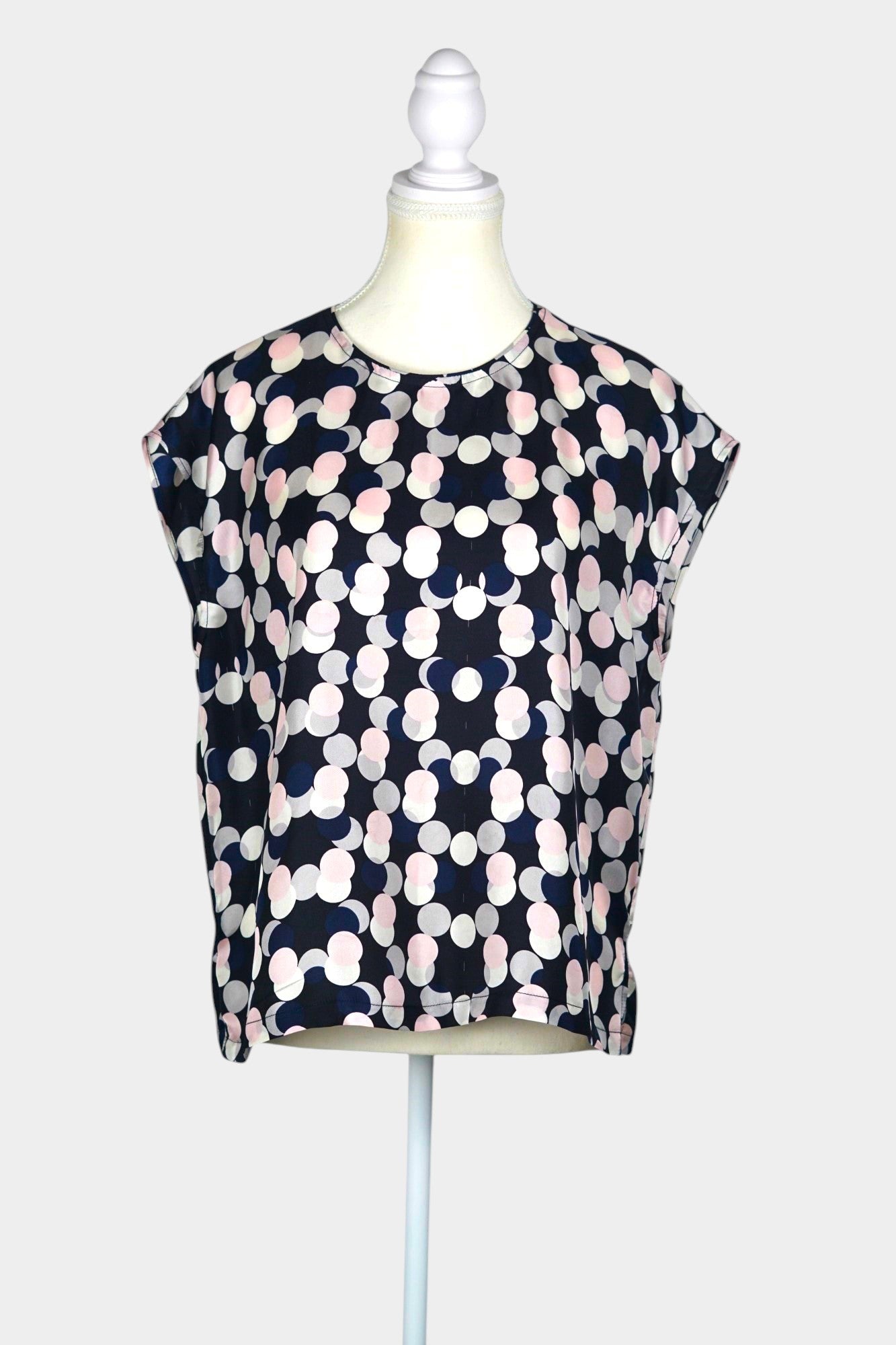 Handcrafted Mulberry Silk Sleeveless Blouse | Multi-Colour Polka Dot
