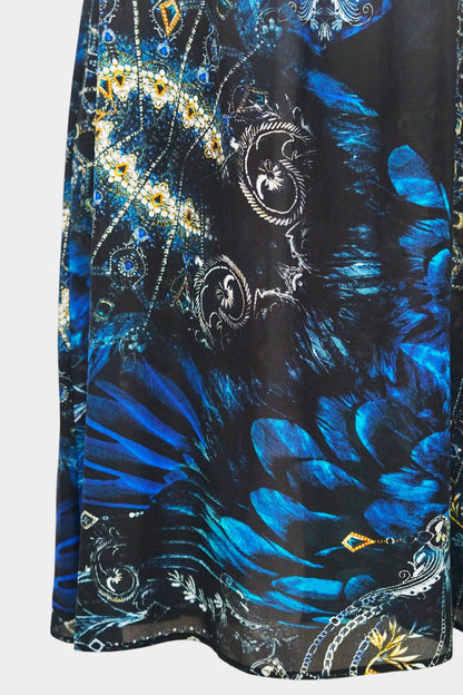 Handmade Mulberry Silk Maxi Dress | Blue Feather & Paisley Print