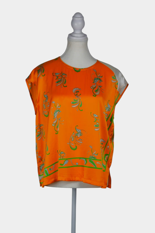 Handmade Mulberry Silk Blouse | Orange & Green Floral