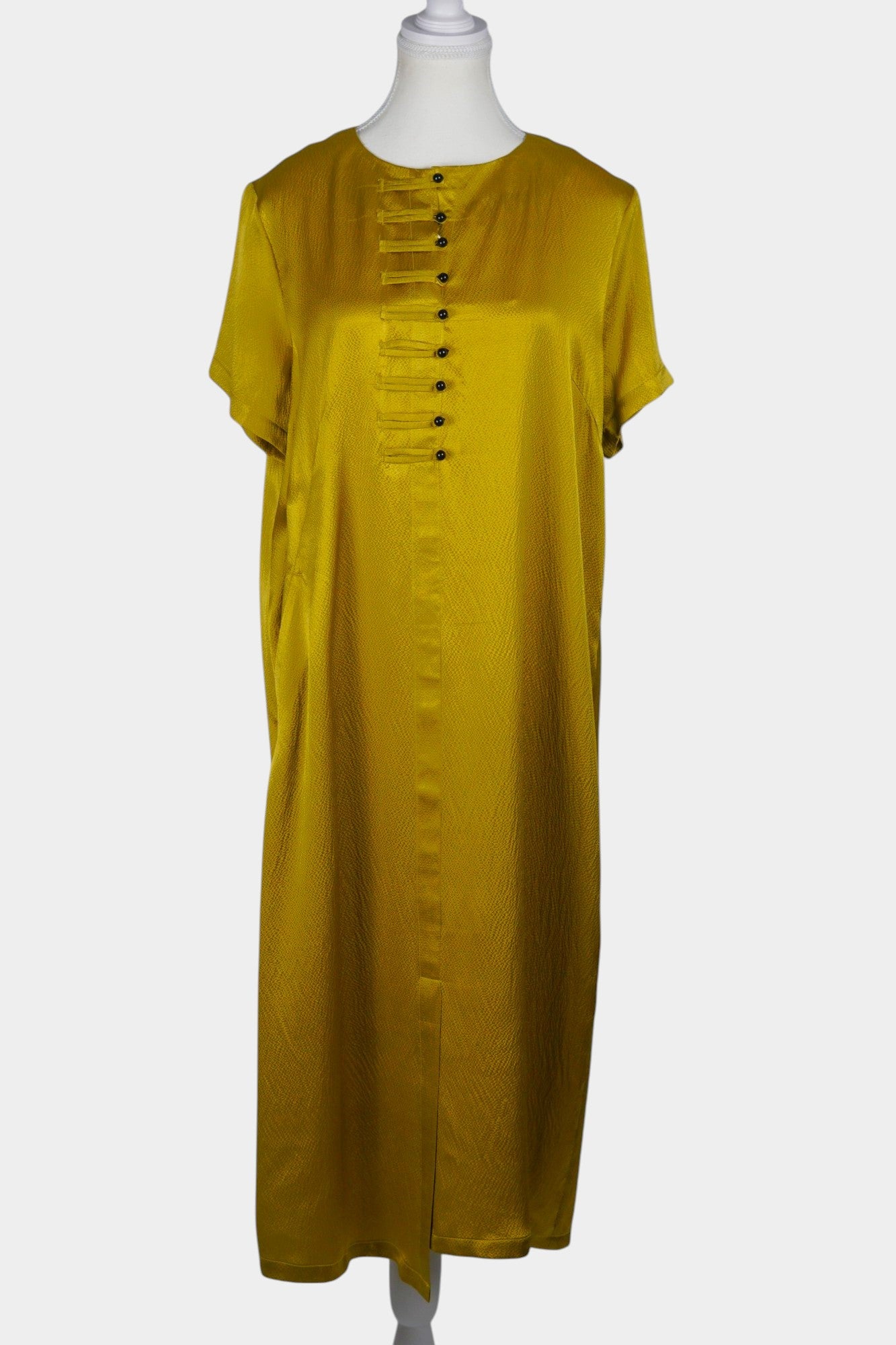 Handmade Golden Mulberry Silk Maxi Dress | Pearl Texture