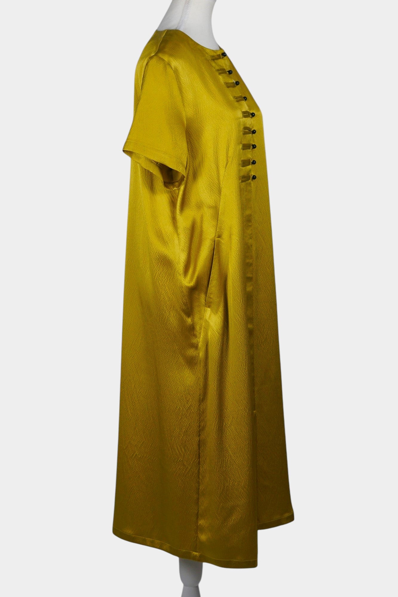 Handmade Golden Mulberry Silk Maxi Dress | Pearl Texture