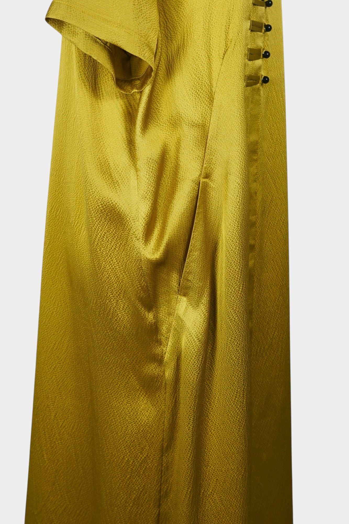 Handmade Golden Mulberry Silk Maxi Dress | Pearl Texture
