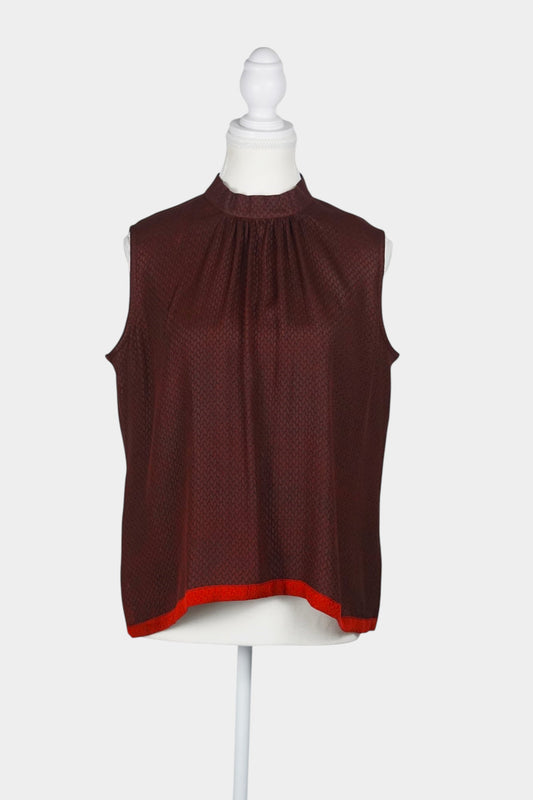 Handmade Gambiered Guangdong Gauze Silk Sleeveless Top | Burgundy