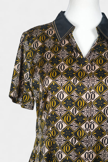 Mulberry Silk Geometric Print Dress | Short-Sleeve