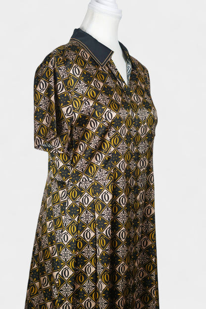 Mulberry Silk Geometric Print Dress | Short-Sleeve