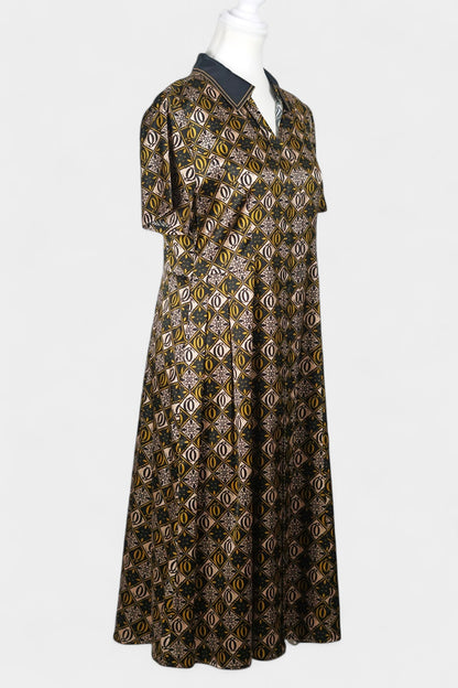 Mulberry Silk Geometric Print Dress | Short-Sleeve