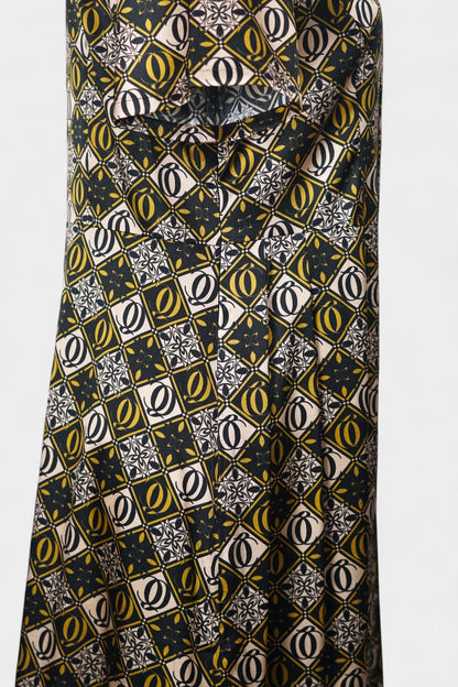 Mulberry Silk Geometric Print Dress | Short-Sleeve