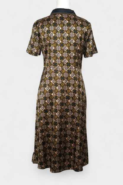 Mulberry Silk Geometric Print Dress | Short-Sleeve