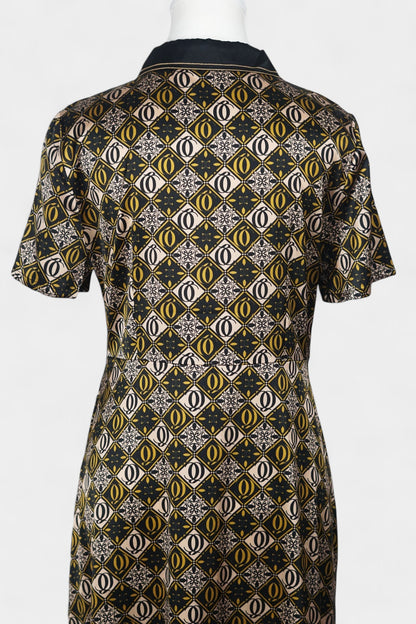 Mulberry Silk Geometric Print Dress | Short-Sleeve