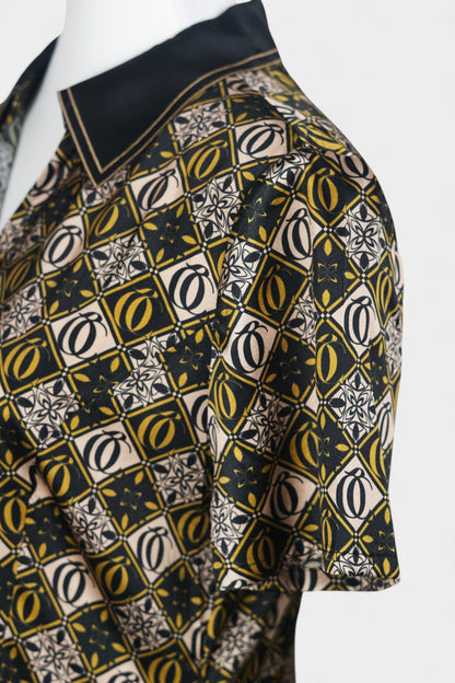 Mulberry Silk Geometric Print Dress | Short-Sleeve