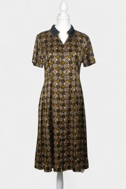 Mulberry Silk Geometric Print Dress | Short-Sleeve