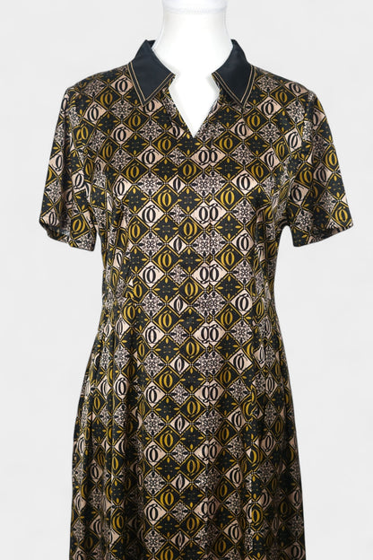 Mulberry Silk Geometric Print Dress | Short-Sleeve