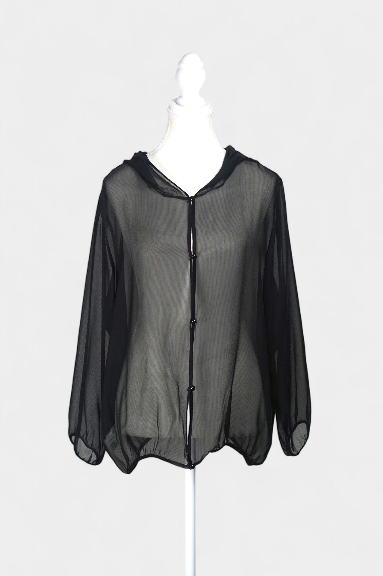 Handmade Mulberry Silk Hooded Jacket | Sheer Black