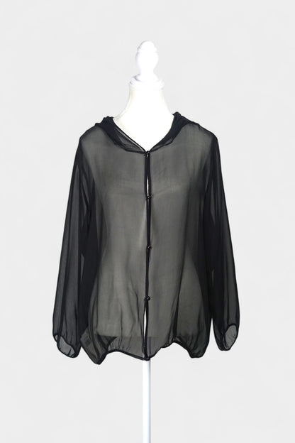 Handmade Mulberry Silk Hooded Jacket | Sheer Black