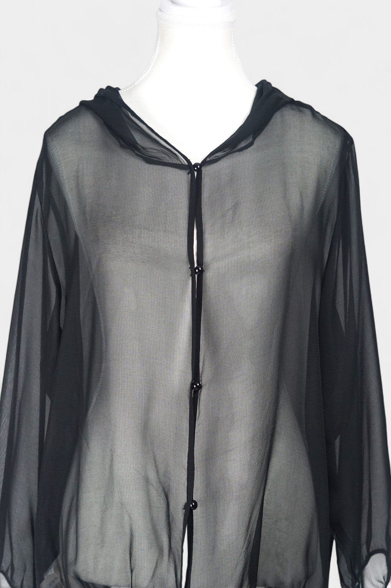 Handmade Mulberry Silk Hooded Jacket | Sheer Black
