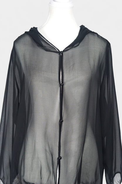 Handmade Mulberry Silk Hooded Jacket | Sheer Black