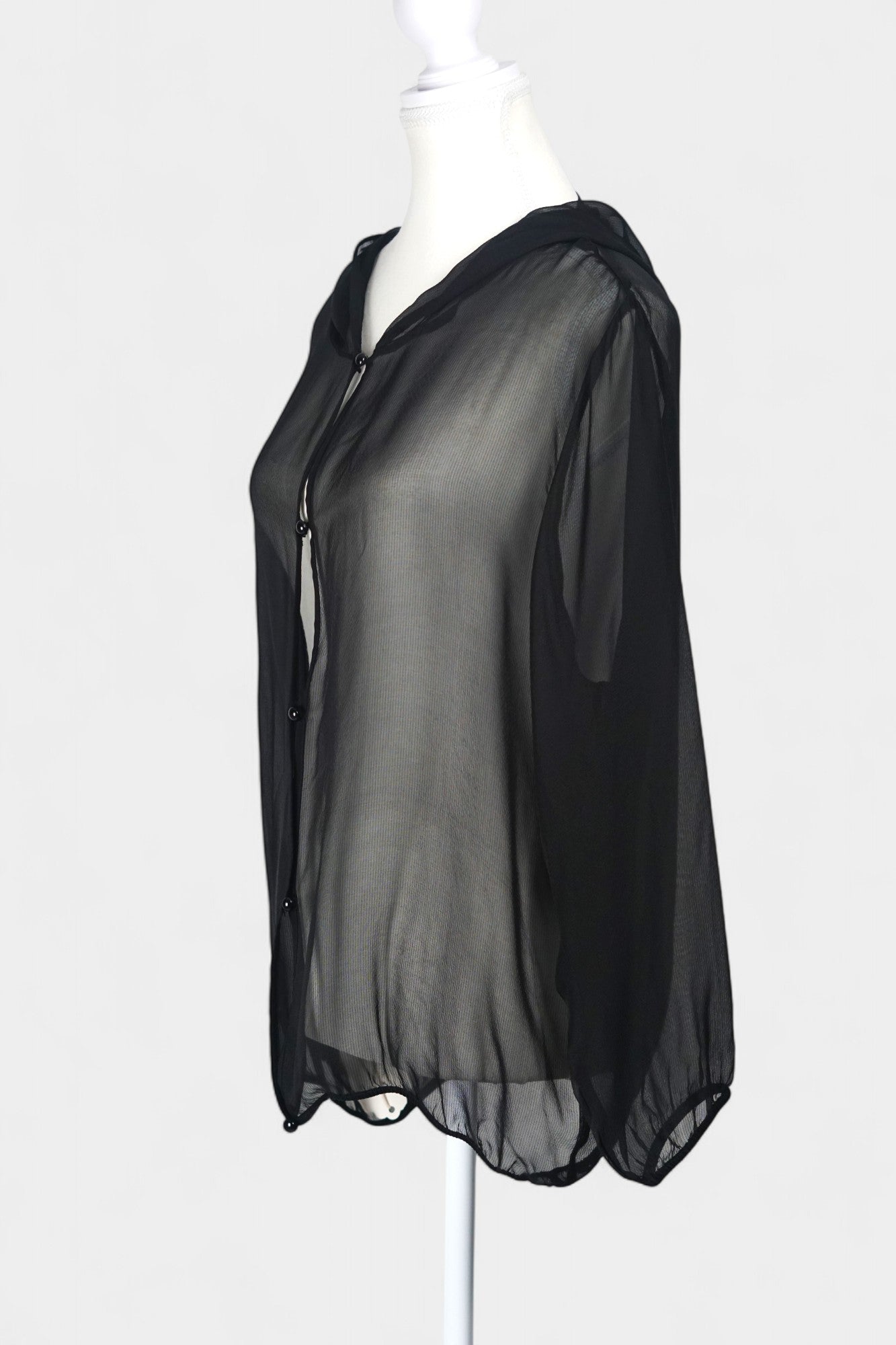 Handmade Mulberry Silk Hooded Jacket | Sheer Black