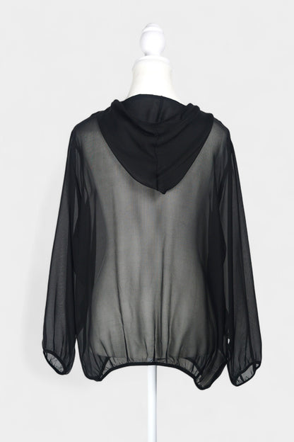 Handmade Mulberry Silk Hooded Jacket | Sheer Black
