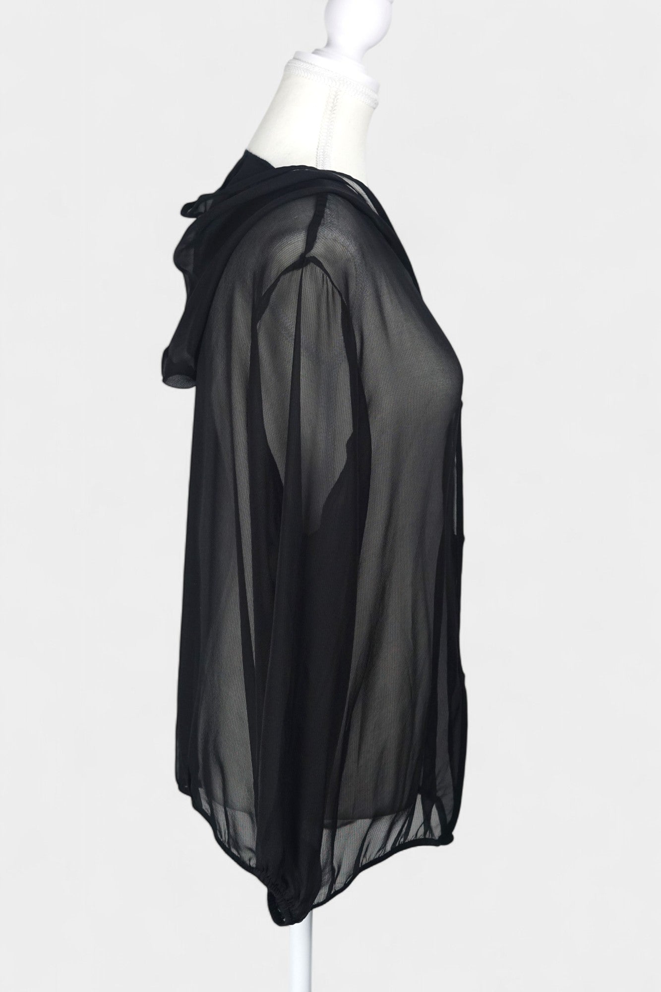 Handmade Mulberry Silk Hooded Jacket | Sheer Black