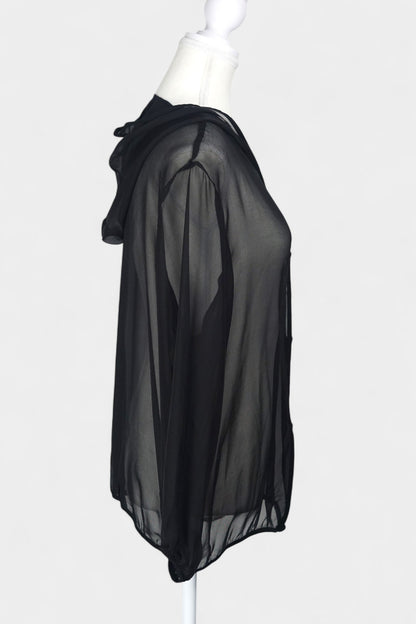 Handmade Mulberry Silk Hooded Jacket | Sheer Black