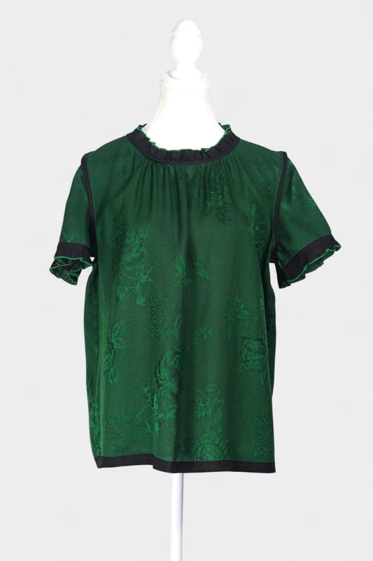 Handmade Mulberry Silk Reversible Top | Green & Black Huaro Weave