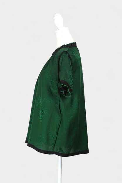 Handmade Mulberry Silk Reversible Top | Green & Black Huaro Weave